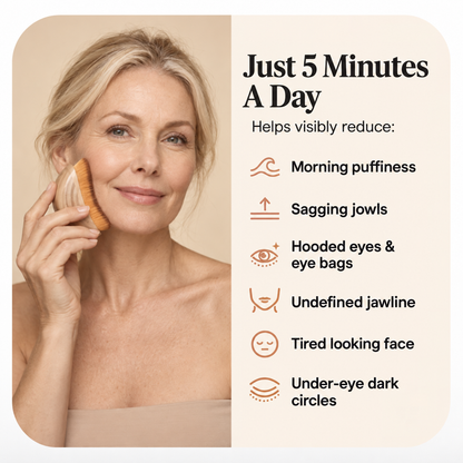 Woman using Aeki Lymphatic Face Brush for a five-minute routine